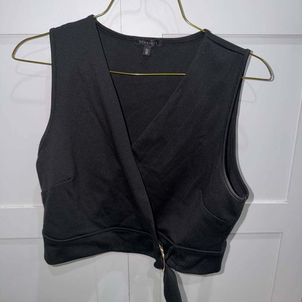 Dynamite Black Tie-Front Wrap Crop Top